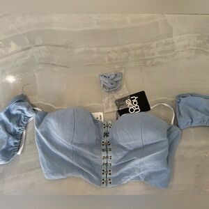 NWT Blue Crop Top with eye hook front